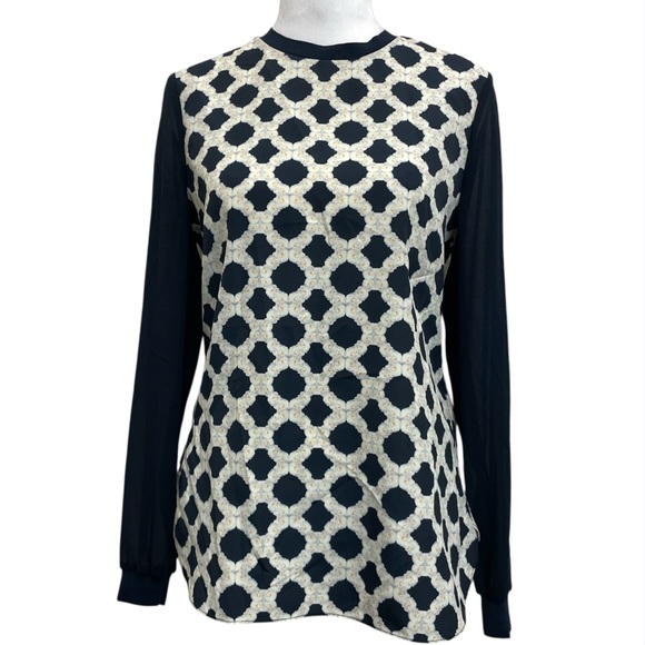 Ted Baker London Tops - Ted Baker London Blue & White Floral Pattern Crepe Long Sleeve Blouse